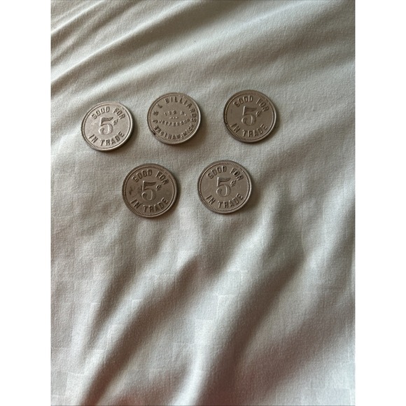 Other - Vintage Set Of‎ 5 J&L Billiards Tokens Saginaw Michigan